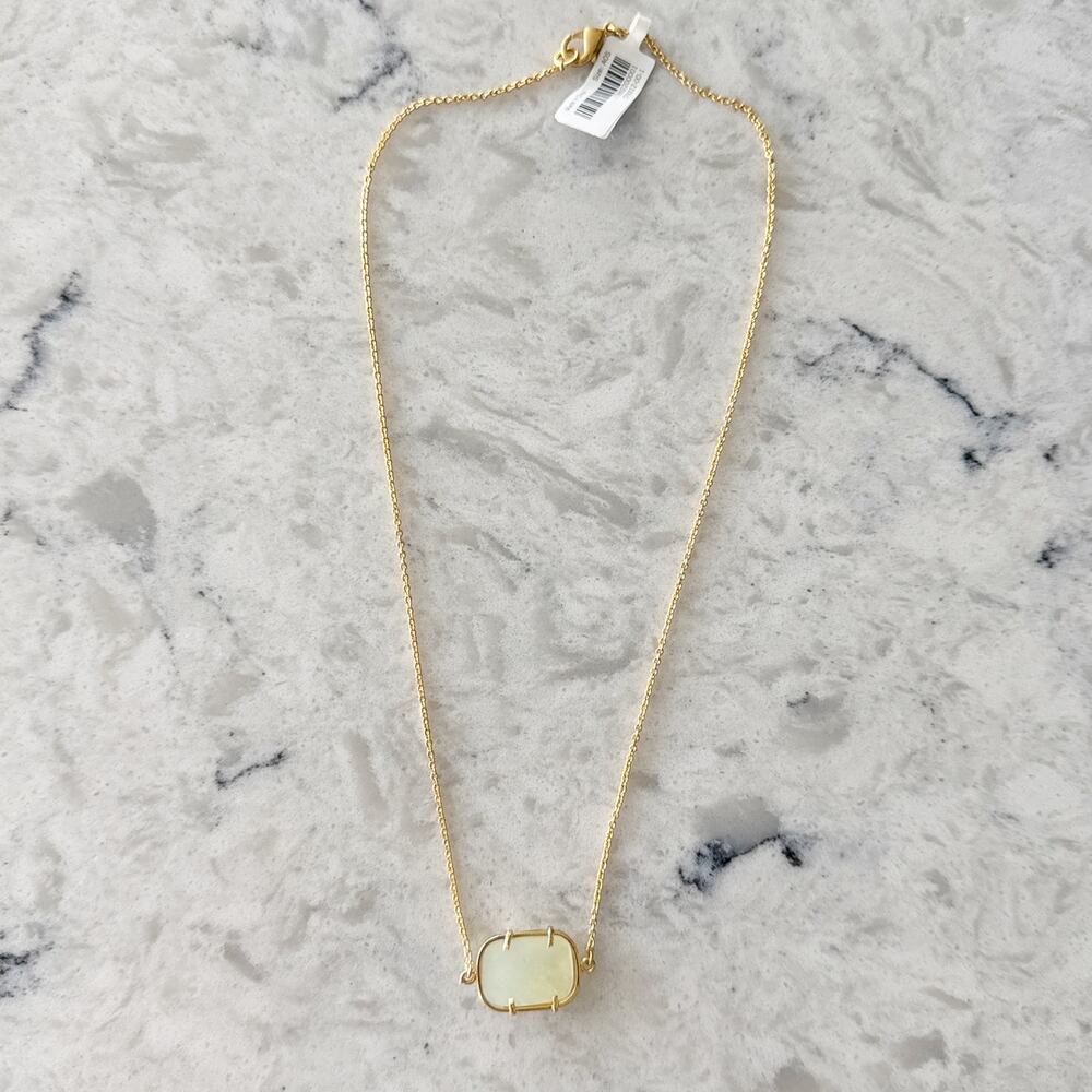Banana Republic Green Stone Pendant Necklace‎ Gold Tone Chain